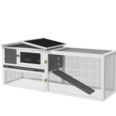 Maison de 2 étages, piste détachable, imperméable, pour 1 à 2, gris, 2 couches, plateau coulissant, 1 à 2 lapins,