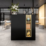 35.43'' W Rectangle Modern Wood Reception Desk With Open Shelvings