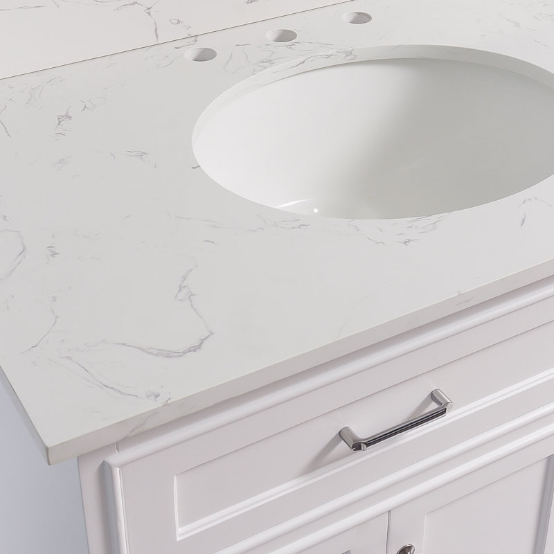 Ensemble de meuble-lavabo simple 36 po Ronnie, Blanc, Marbre d'ingénierie