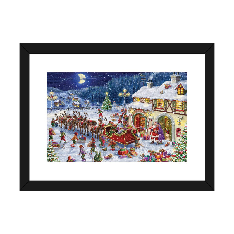« Packing the Sleigh » par Marcello Corti-impression, H 24 po x l 32 po x P 1 po, Papier encadré noir, Blanc
