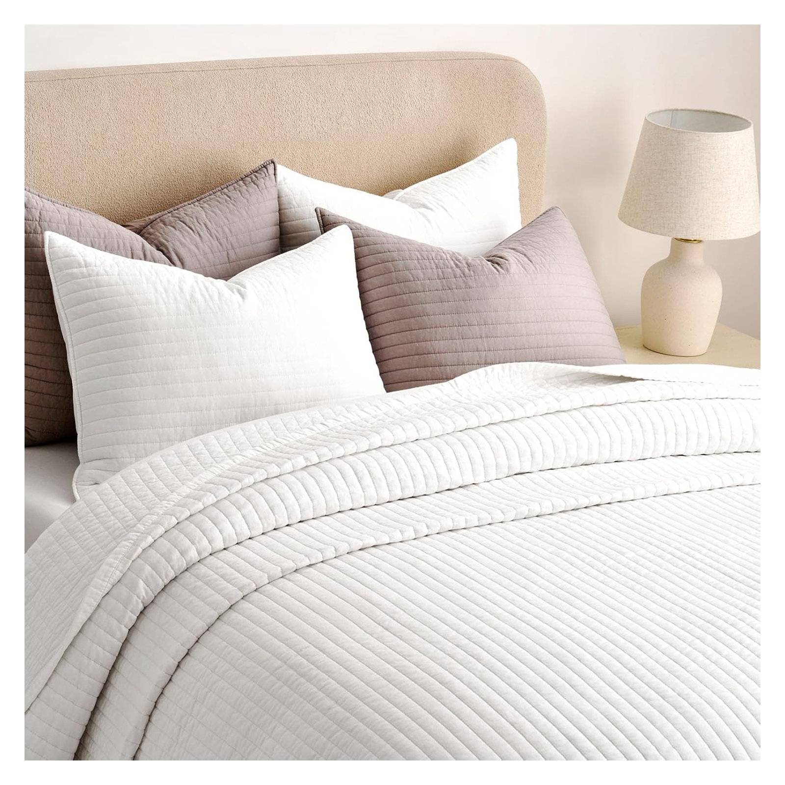 Oversized Cotton Sateen Channel Stitch Quilt Set - 3 Pieces King/Queen Bedding Comforter Set with Pillow Shams, All Season Lightweight Bedspread