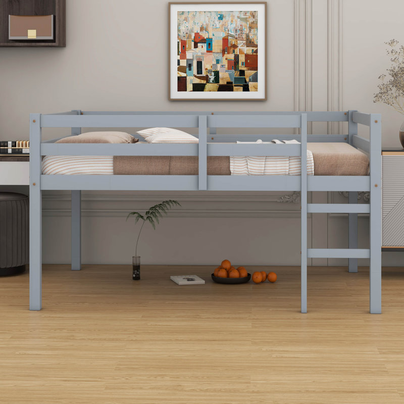 Full Size Rubber Wood Loft Bed With Ladder, Gray