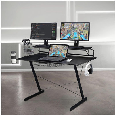 Table de jeu d'ordinateur en fibre de carbone noire avec bibliothèque TS-200
