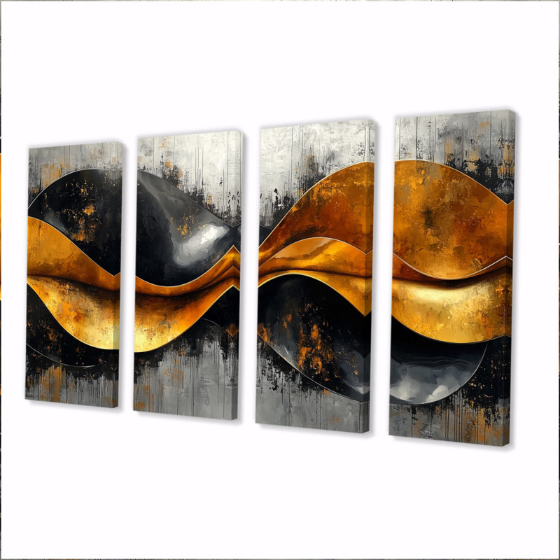 «Geometric Cooper Waves III» - Art mural abstrait en spirale - Art mural moderne sur toile, 4, H 28 po x l 48 po