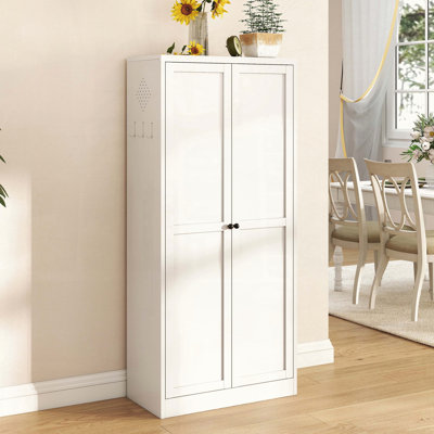 61 White Metal Kitchen Pantry Cabinet with 110lb Heavy-Duty Shelves