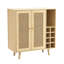 Bar bohémien, portes en rotin naturel, porte-bouteilles amovible en bois naturel