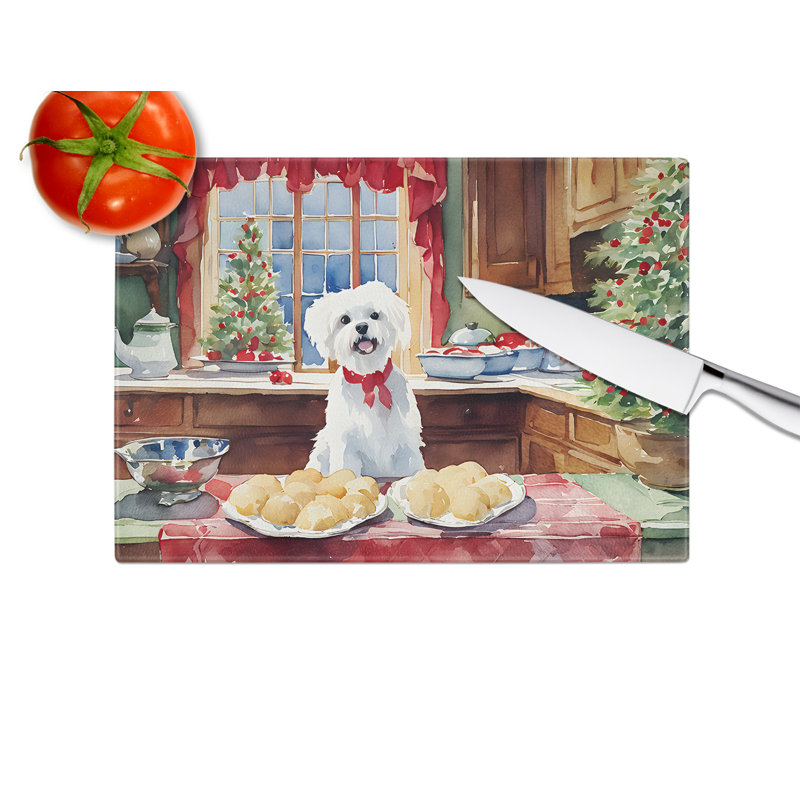 Maltese Christmas Cookies Glass Cutting Board