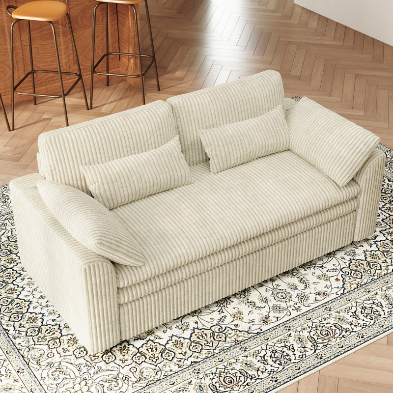 Canapé d'appoint confortable à 2 places Manuel Corduroy avec coussin amovible, Beige