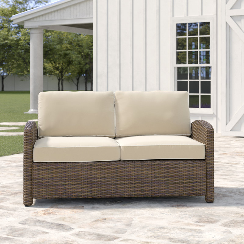 55'' Wide Metal Loveseat with Cushions, Sand, Brown