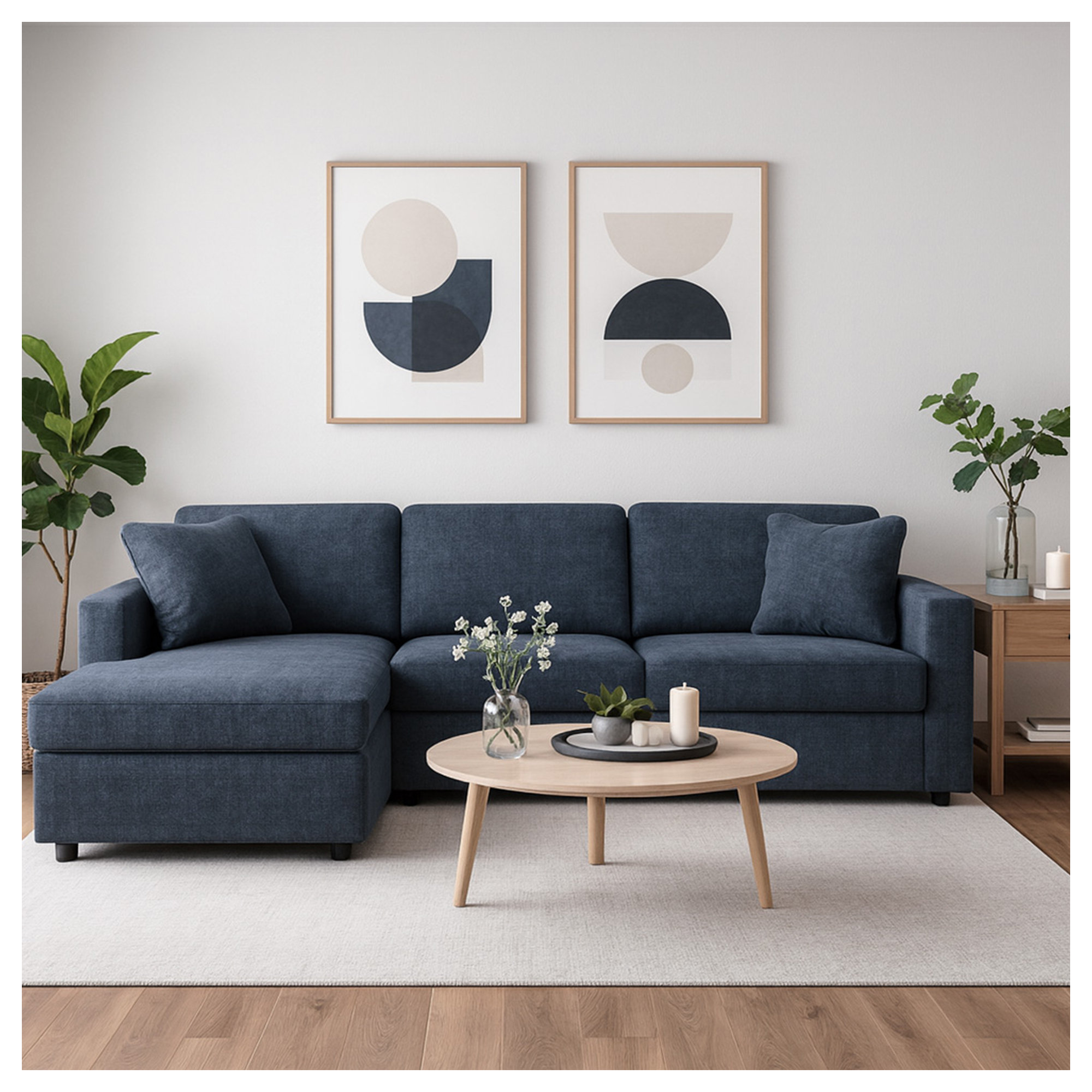Bulwell Sectional With Chaise, Left Hand Facing, 36" H x 109" W x 68"D, Blue Polyester