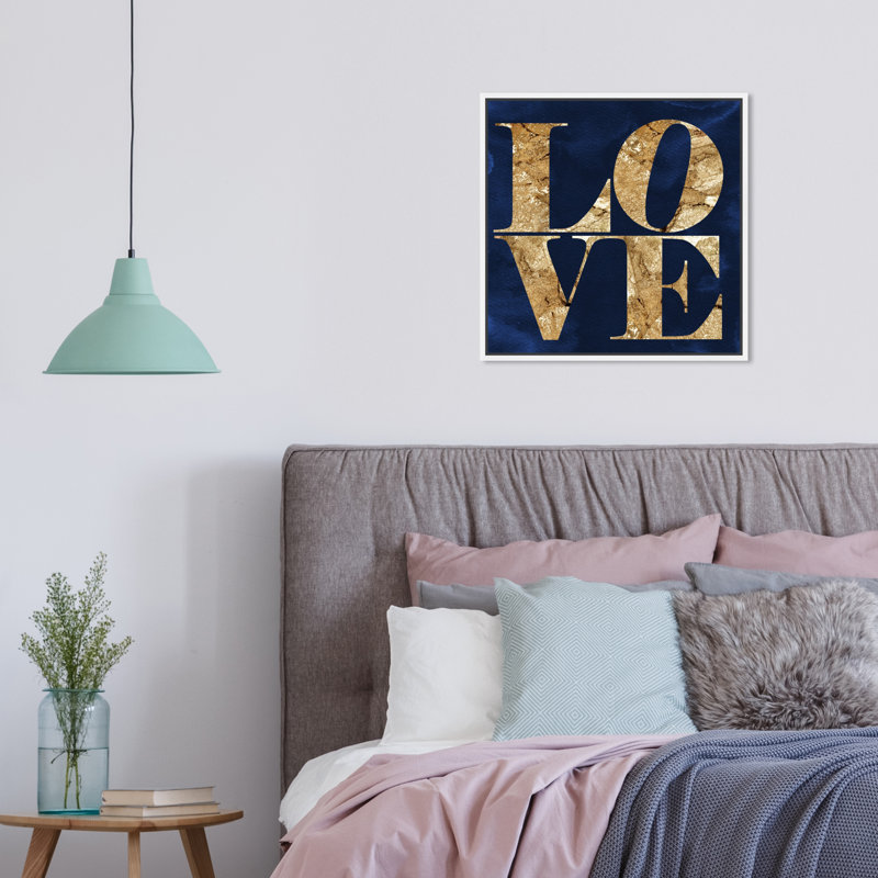 Toile pour chambre à coucher bleu marine, Cadre en bois blanc, H 17 po x l 17 po