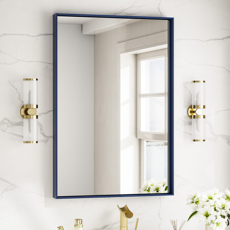 Miroir de vanité encadré / Miroir d'appoint, 36" x 24", Bleu