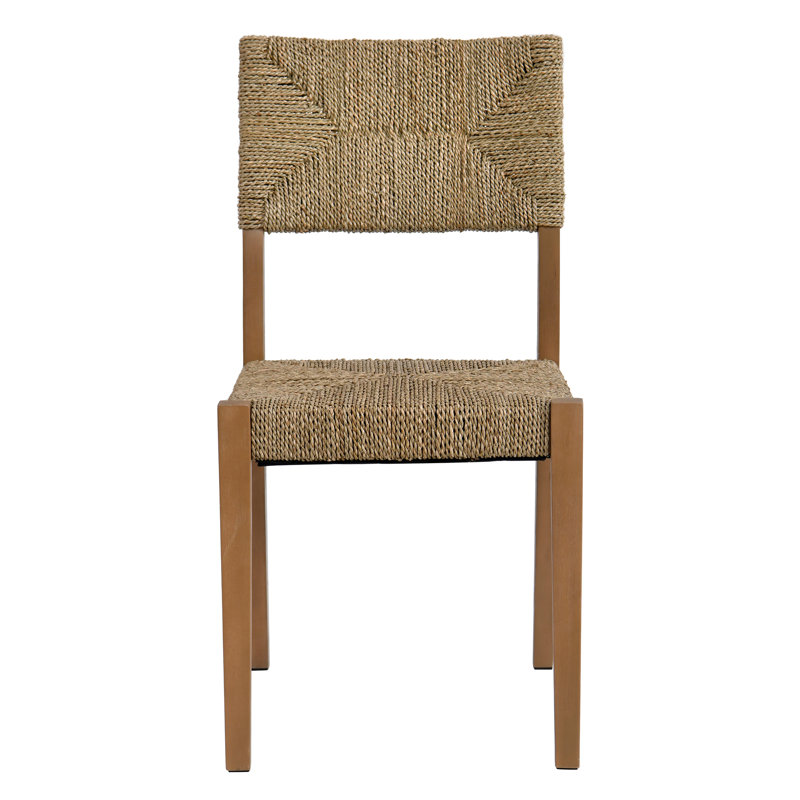 21" Wide Rustic Farmhouse Style Solid Wood Woven Back Ratten Dining Chair Set, 6