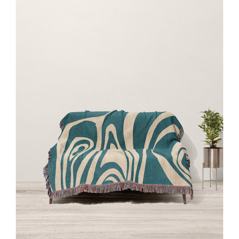 Kayle Abstract Zebra Pattern Blanket Throw, Throw, Teal/Beige