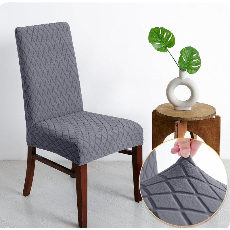 Dining Chair Slipcover, Gray Checkered