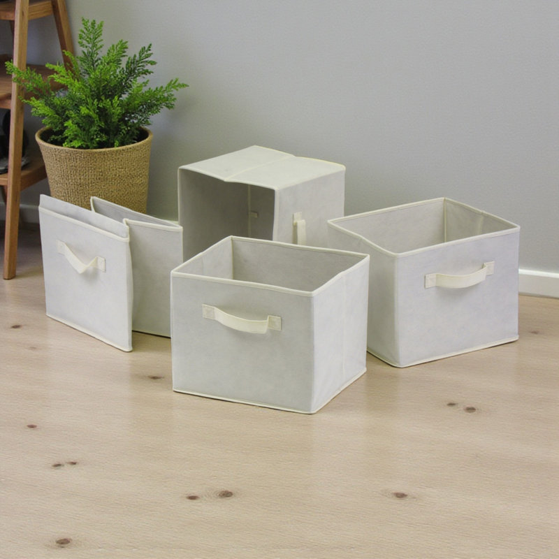 Panier de rangement décoratif en tissu pliable 4 pièces au fini beige, H 8,78 po x l 10,9 po x P 10,01 po, 4, Beige