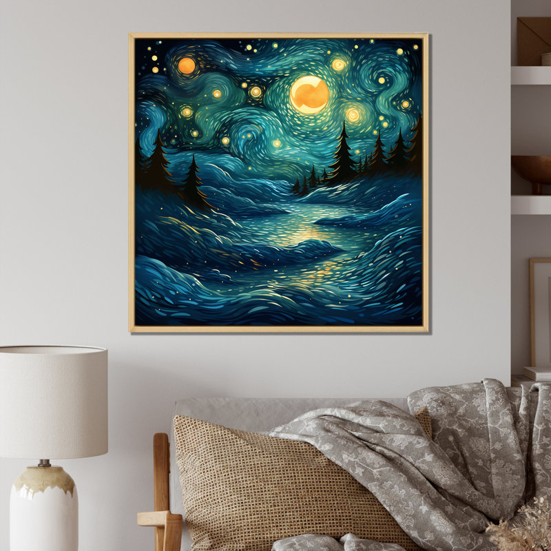 «Starry Night Ocean Storm I» - art mural Classics, Cadre flottant brun, H 16 po x l 16 po x P 1 po