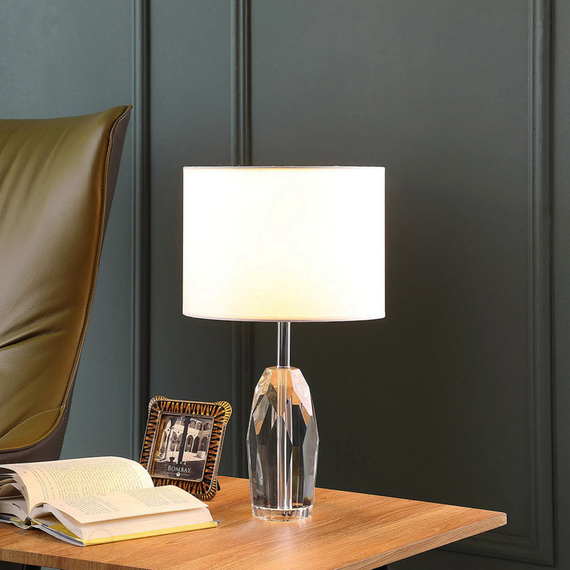 19" Dodecahedron Solid Crystal Prism Table Lamp In Chrome Silver