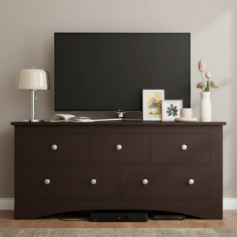 Commode 5 tiroirs en bois avec rangement pour commode, commode de chambre à coucher et meuble télé pour téléviseur de 65 po ou moins