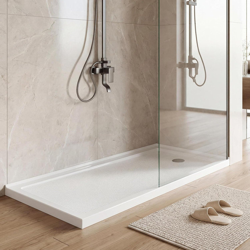 Base de douche 48 po x 32 po à simple seuil avec drain et plancher antidérapant 48 po x 32 po, Right