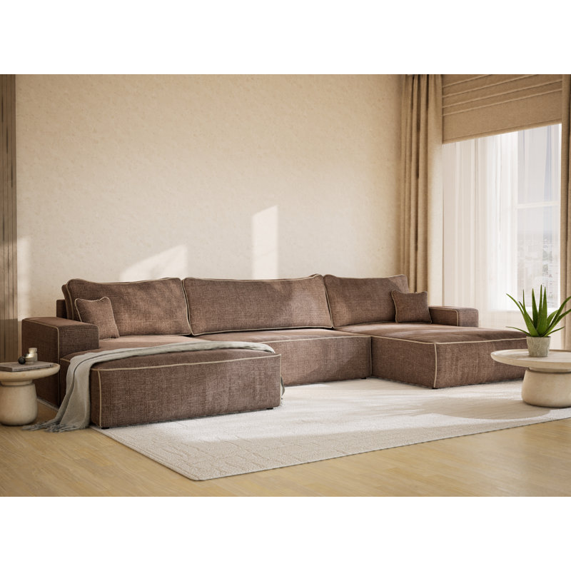 6 Seater Reclining Corner Sofa , Brown/Beige