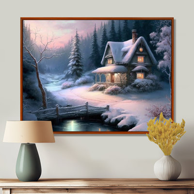 Winter Scene Farmhouse - Landscape Cottage, art mural