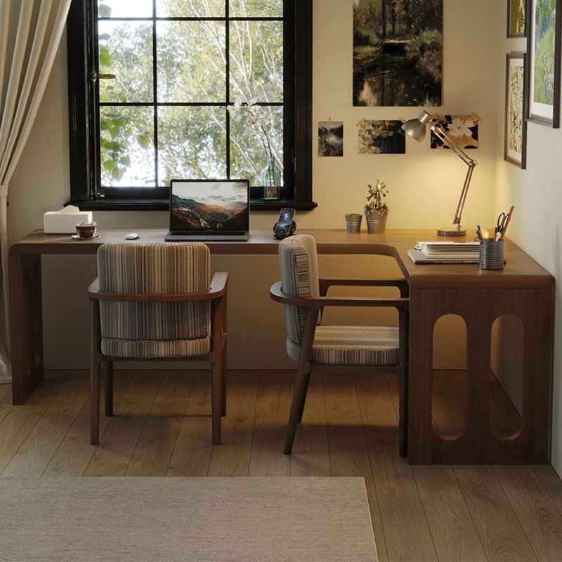 Walnut L-Shaped Solid Wood desks, 29.53" H x 78.74" W x 55.12" D, Right Hand Return