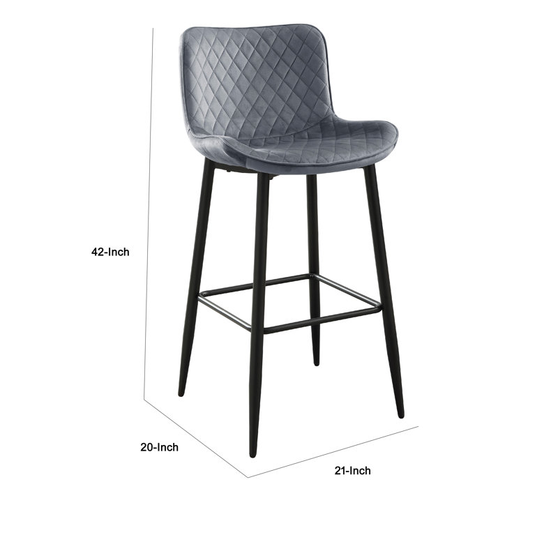 Ensemble de 2 tabourets de comptoir Aniya, pieds en métal noir, velours, Gris foncé
