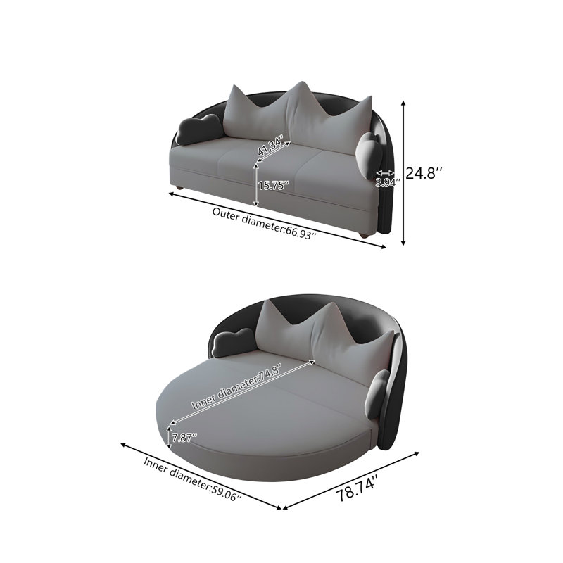 Canapé-lit pliable en velours extensible 66,93 po, 24.80" H x 66.93" W x 41.34" D, Grey