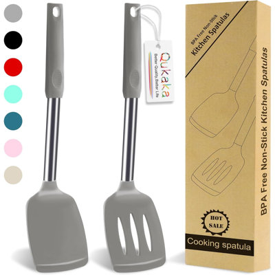 2 Pack Silicone Spatula Set,Solid & Slotted Spatulas Silicone Heat Resistant,Turner For Kitchen Use,Rubber Spatulas For Fish, Eggs, Pancakes, WOK, Kitchen Utensils Set