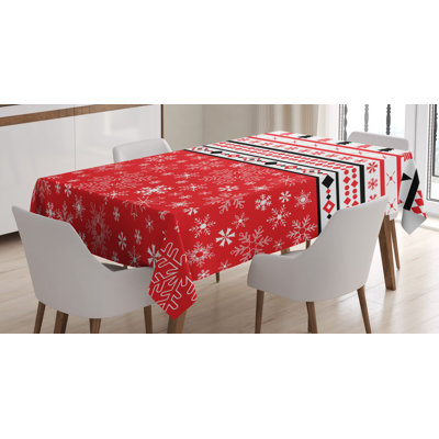 Tablecloth, geometric snowflakes, white and red