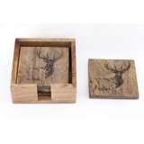 Wood Square 5 Piece Coaster Set With Holder
