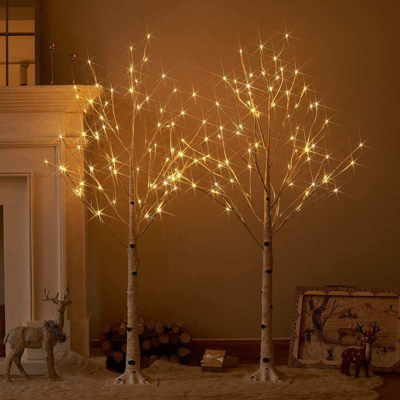 4FT Lighted Birch Trees with 48 LED Lights (2 Sets)