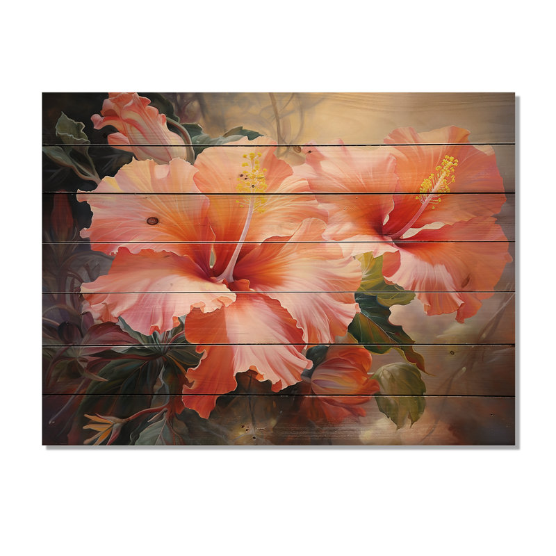 Hibiscus, impression romantique IV sur bois, H 24 po x l 32 po x P 0,78 po