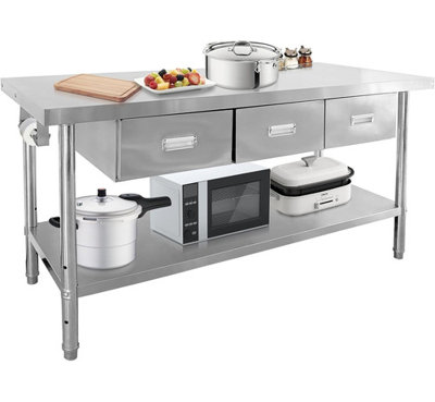 59/71"Stainless Steel Table with Drawers & Undershelf, Commercial Work Table 840LBS Capacity for Kitchen