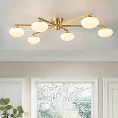 Priella Mid-Century Brass Ellipse Glass Semi-Flush Mount