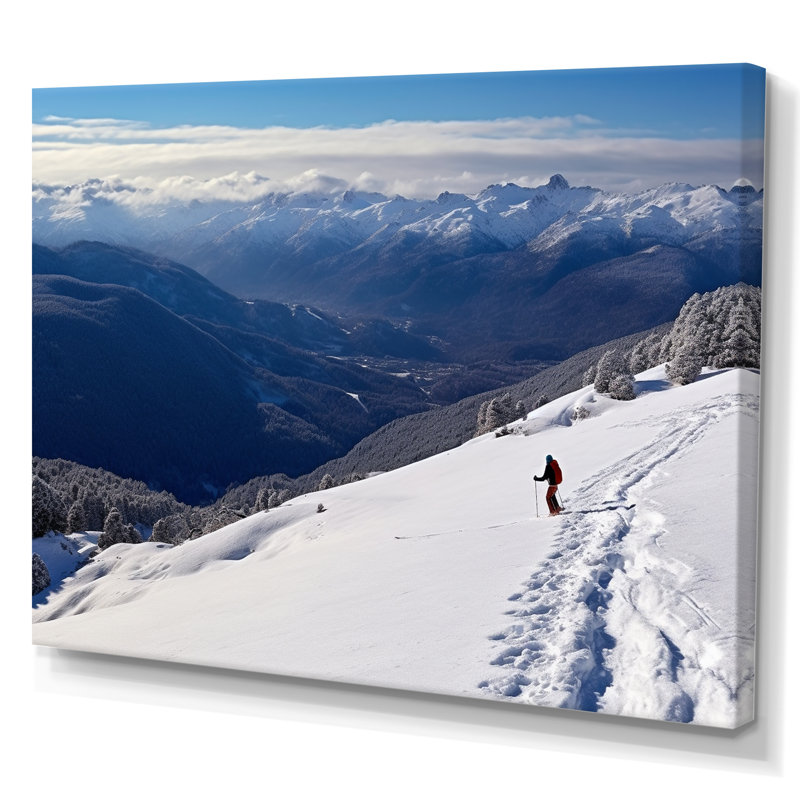 Winter Mountain Top II - Paysages, art mural, salon, Toile tendue, H 16 po x l 32 po x P 1 po