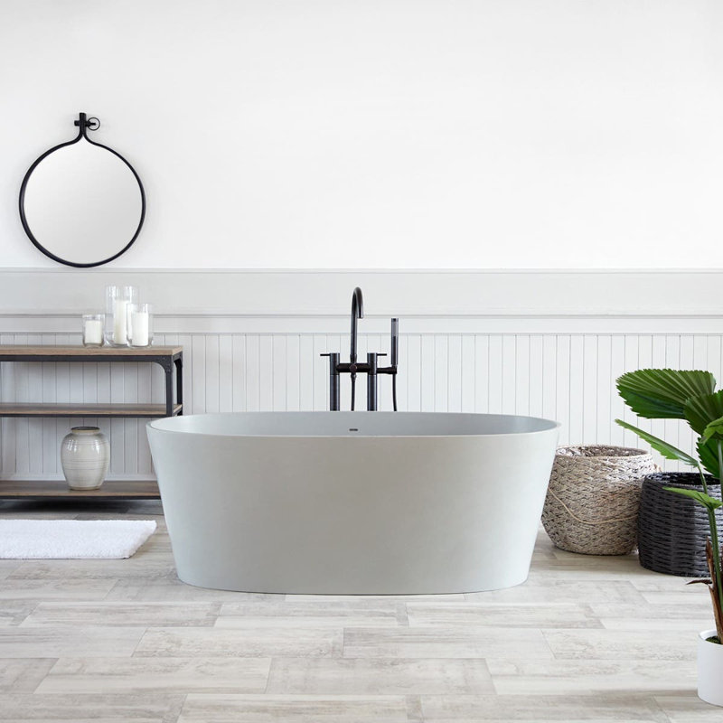 59.38'' x 30'' Freestanding Soaking Resin Bathtub, Matte Gray
