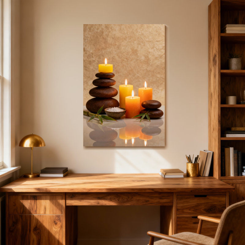 Bath and Laundry Candles Stones Leaves Salt Bowl Reflection Peaceful Ambiance, H 24 po x l 16 po