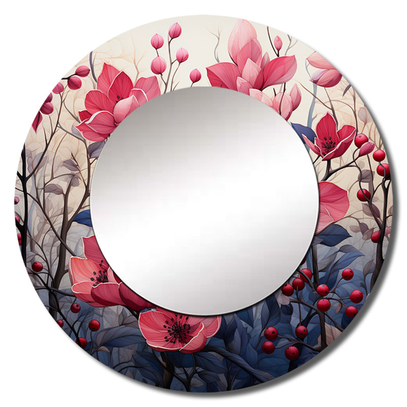«Leaves Charm In Moody Overcast IV», grand miroir mural rond traditionnel, art imprimé en métal, 36 po x 36 po