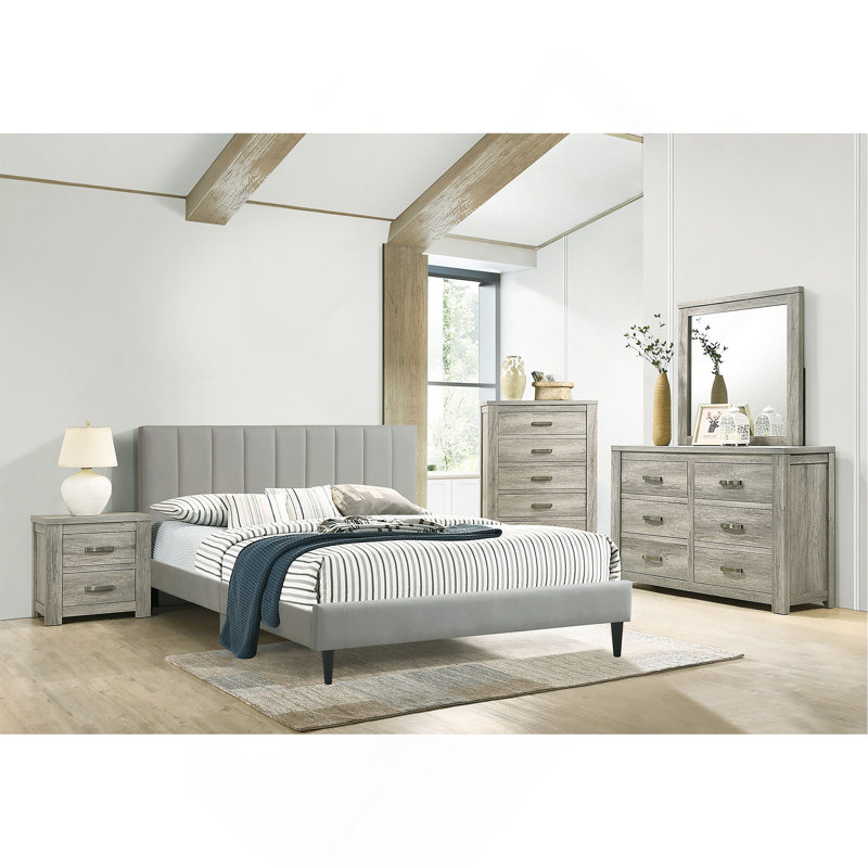 Mobilier de chambre à coucher à 6 tiroirs avec poignées en métal style rustique 1 pièce