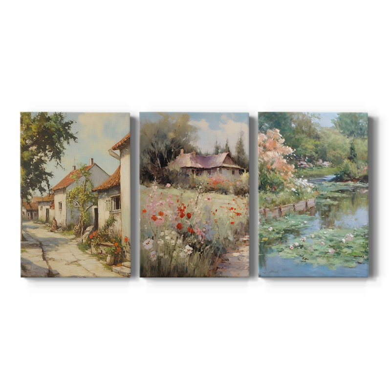 Vintage Landscape XCV III - Toile tendue avec châssis sur mesure - 3 pièces