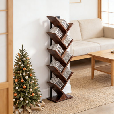 Tree-Shaped Bookshelf, 9-Tier Wooden Bookcase Shelves, Freestanding Storage Rack, For Displaying Cds And Books In Living Room And Home Office, Wooden