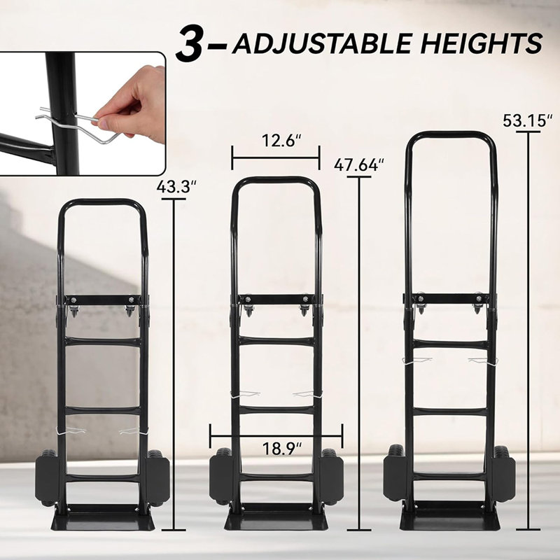Diable utilitaire pliable robuste 2 en 1 noir 220 lb