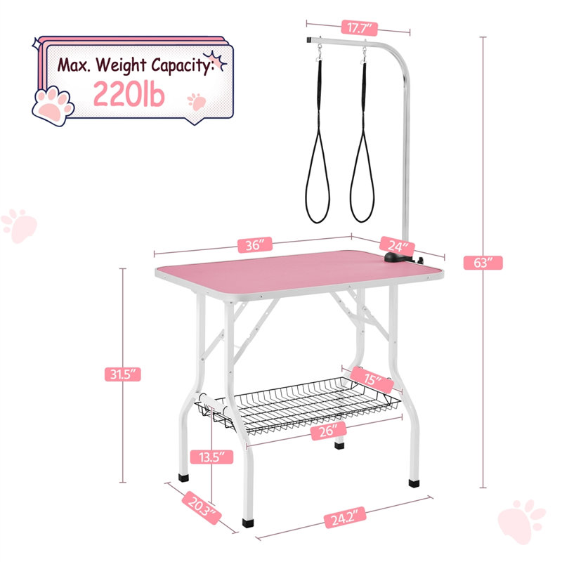 Table de toilettage pour animaux, Rose / blanc