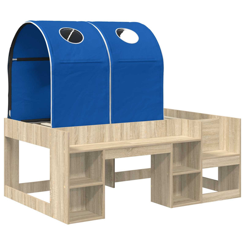  Bed with Tunnel with Shelf with Storage 4 pcs Engineered Wood Frame, European Toddler (80 x 160cm), Artisan Oak/Blue