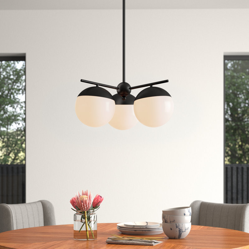 Yearby 3-Light Chandelier, Black, Frosted White