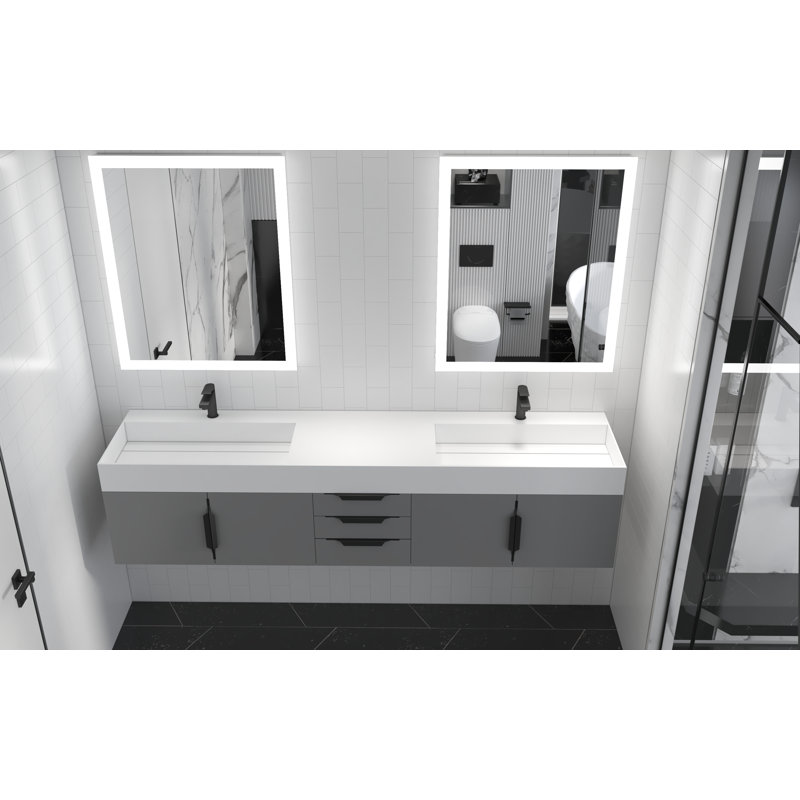 Meuble-lavabo double 84 po avec plateau Amazon, Blanc, Noir, Gris