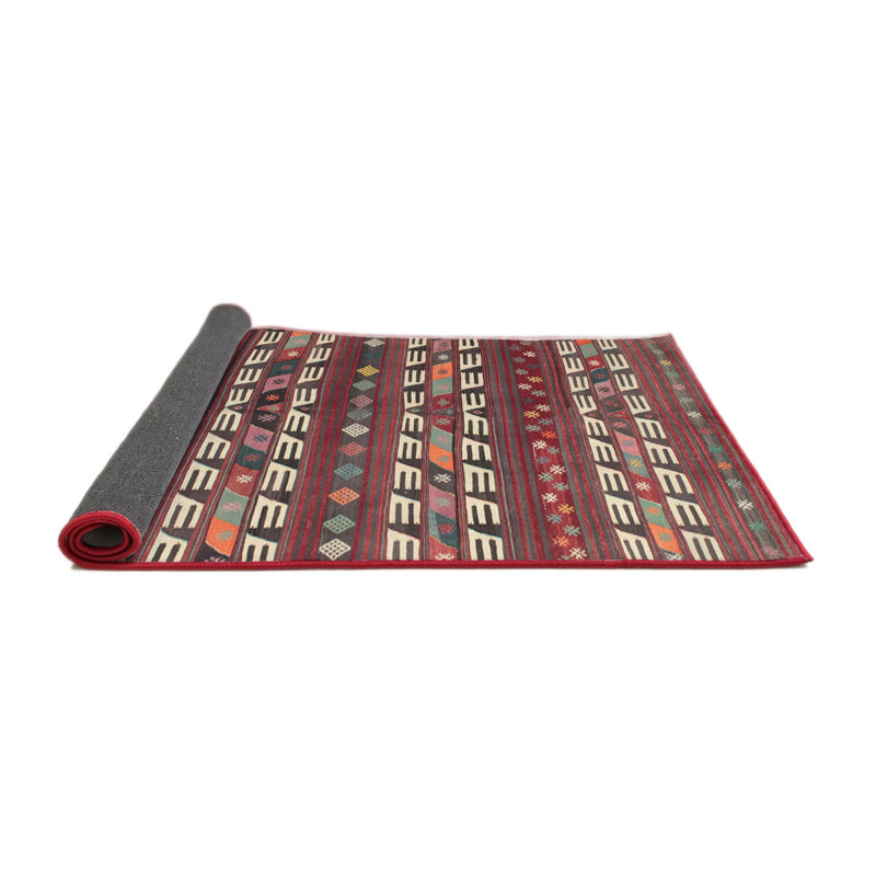 Tapis de zone rouge/brun contemporain, Rond 8 pi