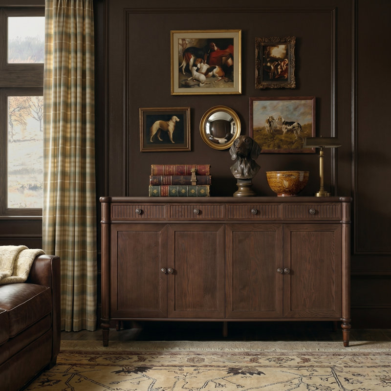 Hoai Derk Transitional 58" W 4-Door 2-Drawer Fluted Sideboard with Adjustable Shelves and Cable Management